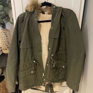 H&M Green Jacket with Faux Fur hoodie